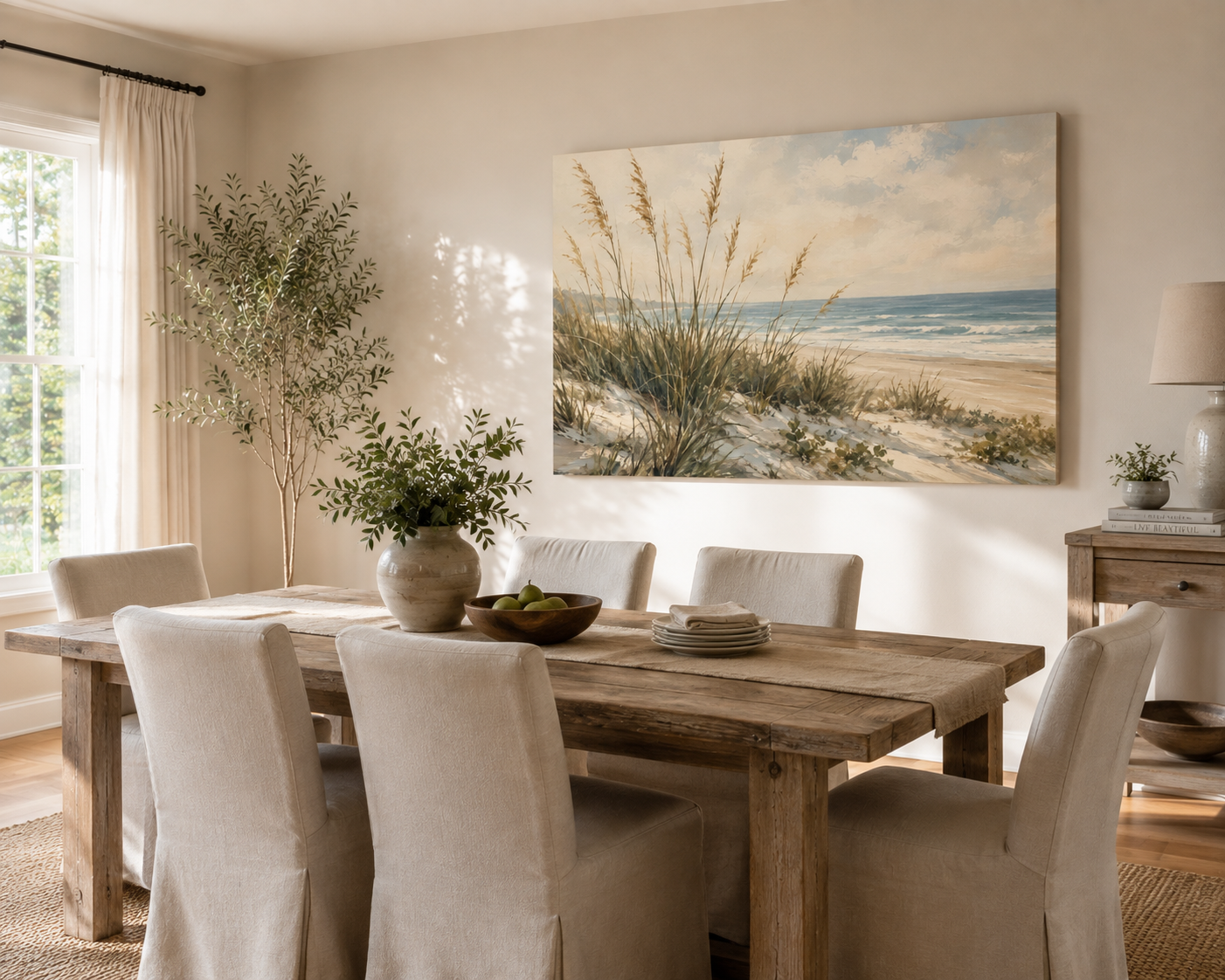 Coastal Dune Seascape Canvas Print — Beach Grass Ocean Wall Art, Matte Stretched 1.25"