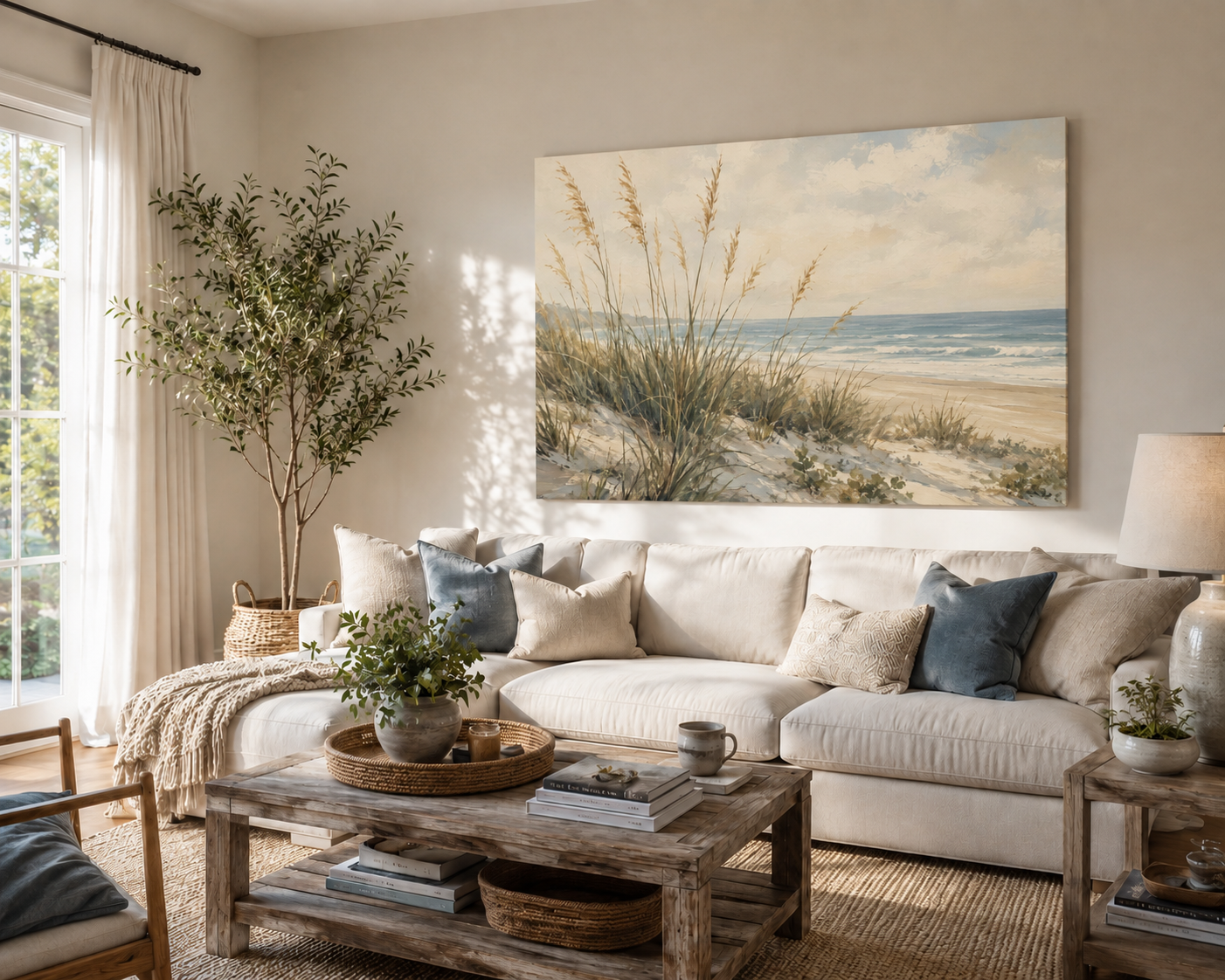 Coastal Dune Seascape Canvas Print — Beach Grass Ocean Wall Art, Matte Stretched 1.25"