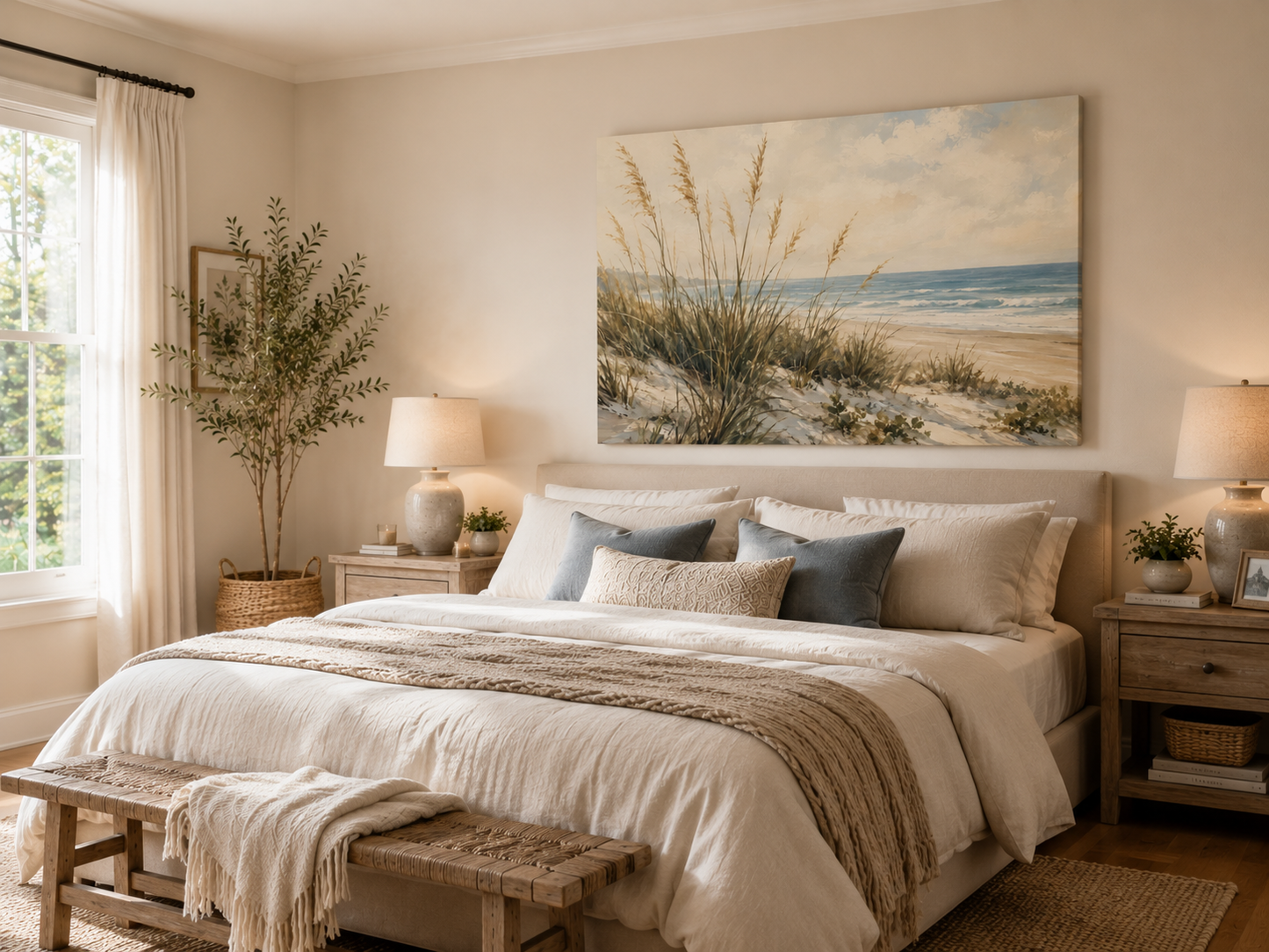 Coastal Dune Seascape Canvas Print — Beach Grass Ocean Wall Art, Matte Stretched 1.25"
