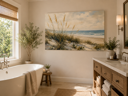 Coastal Dune Seascape Canvas Print — Beach Grass Ocean Wall Art, Matte Stretched 1.25"