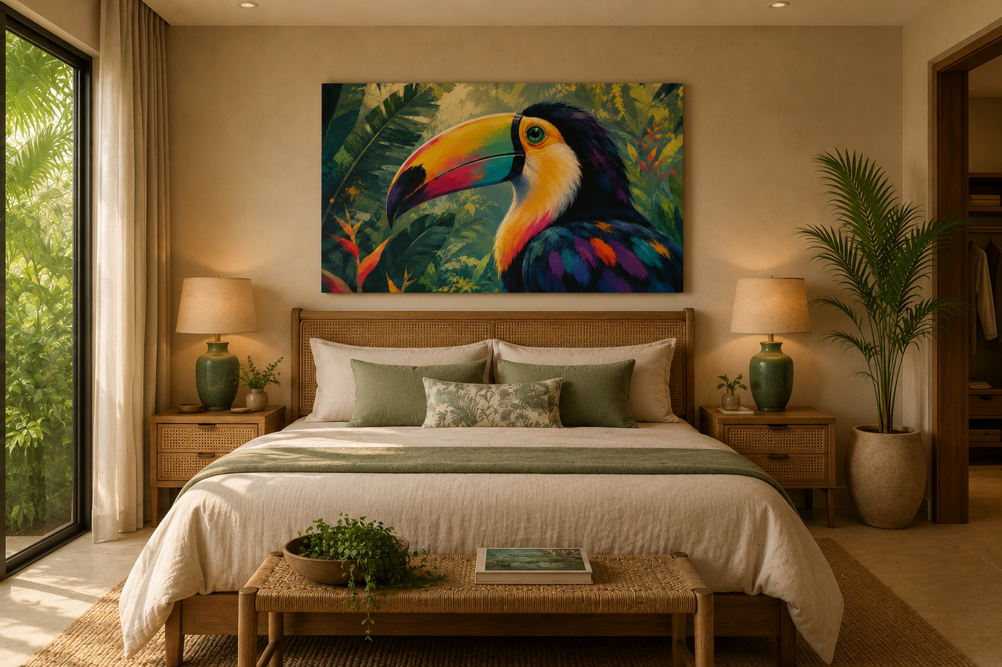 Tropical Toucan Canvas Wall Art - Colorful Jungle Bird Stretched Matte Print