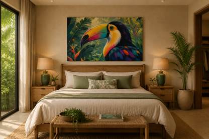 Tropical Toucan Canvas Wall Art - Colorful Jungle Bird Stretched Matte Print