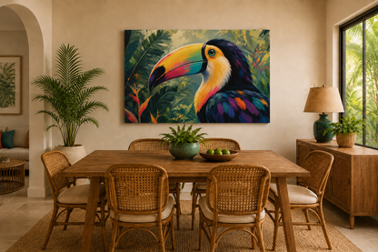Tropical Toucan Canvas Wall Art - Colorful Jungle Bird Stretched Matte Print