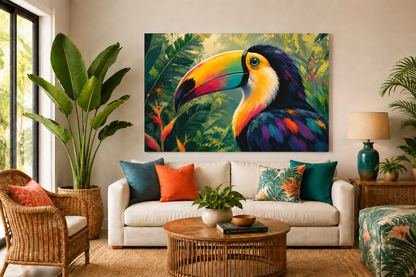 Tropical Toucan Canvas Wall Art - Colorful Jungle Bird Stretched Matte Print