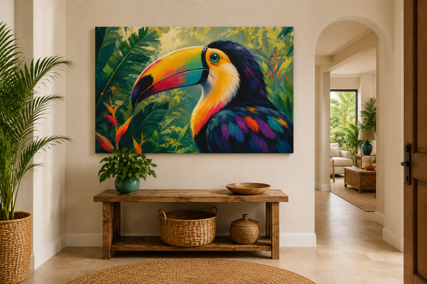 Tropical Toucan Canvas Wall Art - Colorful Jungle Bird Stretched Matte Print