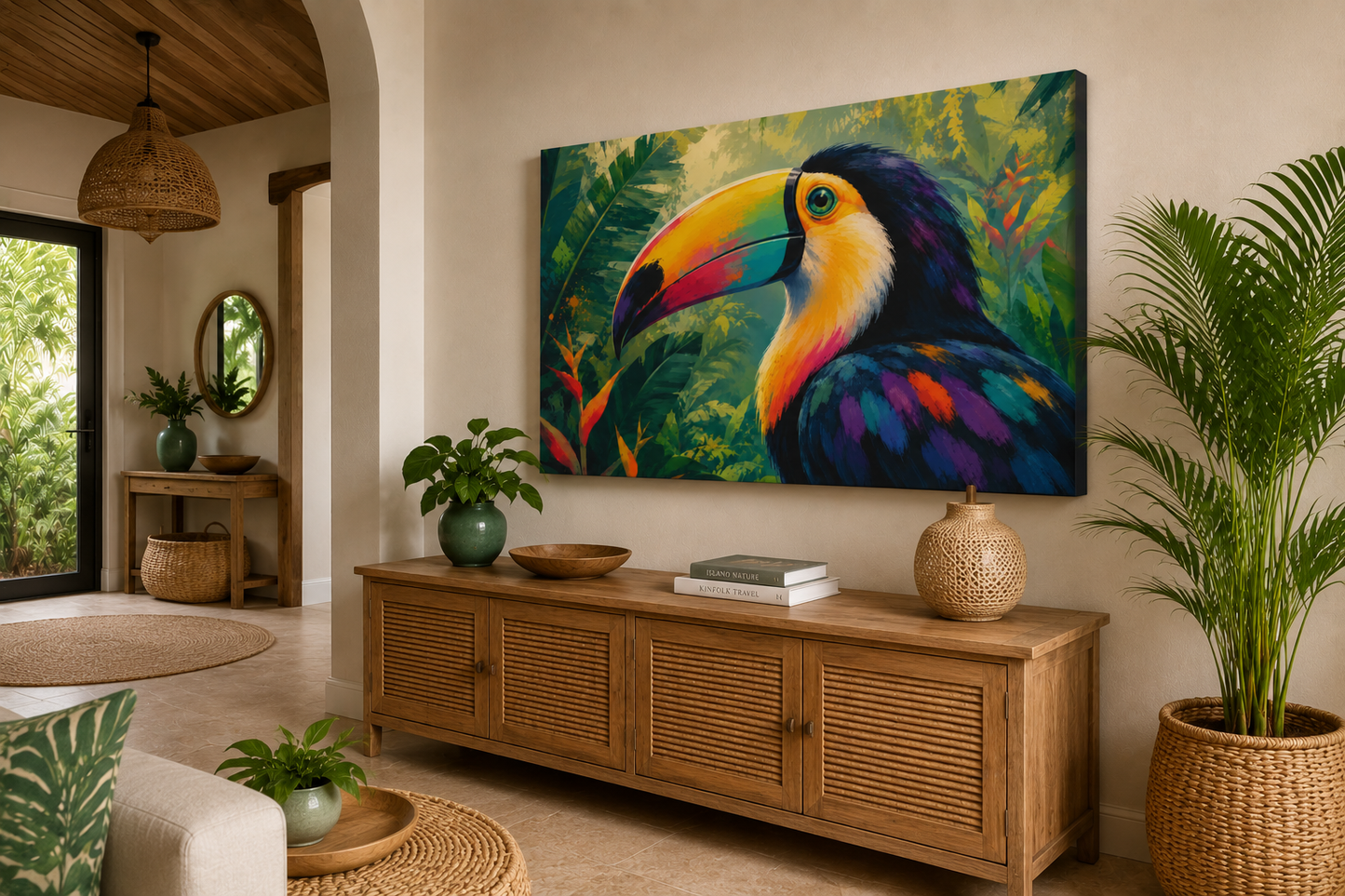 Tropical Toucan Canvas Wall Art - Colorful Jungle Bird Stretched Matte Print