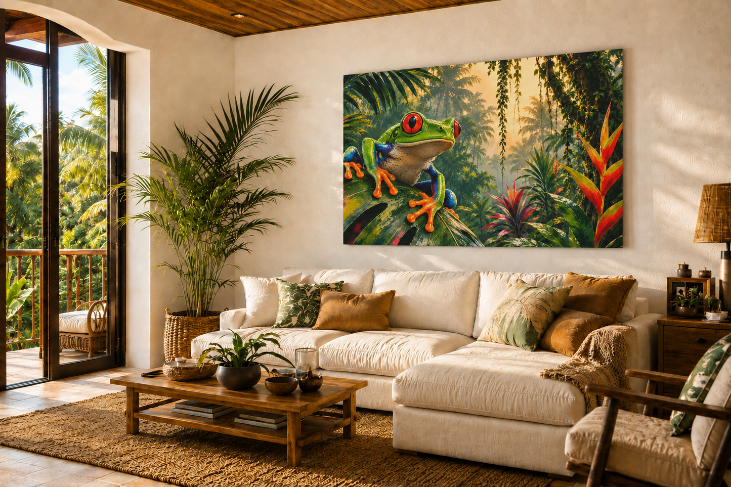 Red-Eyed Tree Frog Jungle Canvas Print — Tropical Wildlife Wall Art