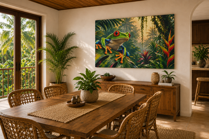 Red-Eyed Tree Frog Jungle Canvas Print — Tropical Wildlife Wall Art