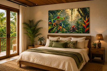 Red-Eyed Tree Frog Jungle Canvas Print — Tropical Wildlife Wall Art
