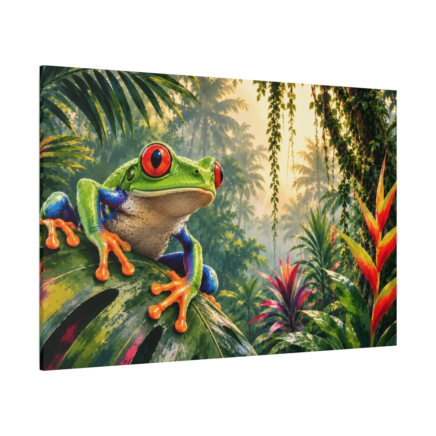 Red-Eyed Tree Frog Jungle Canvas Print — Tropical Wildlife Wall Art