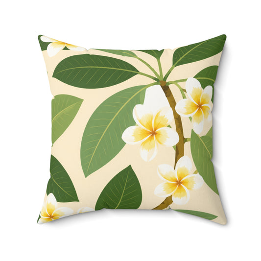 Plumeria Floral Faux Suede Pillow — Tropical Yellow Flower Throw Pillow