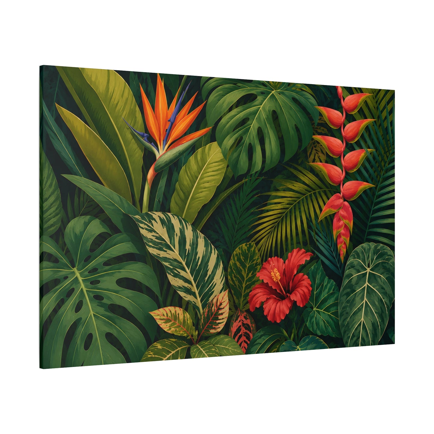 Tropical Leaves Canvas Wall Art — Vibrant Hibiscus & Jungle Botanical Print