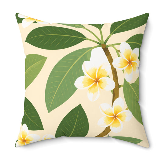 Floral Throw Pillow — Tropical Yellow Frangipani Decorative Cushion