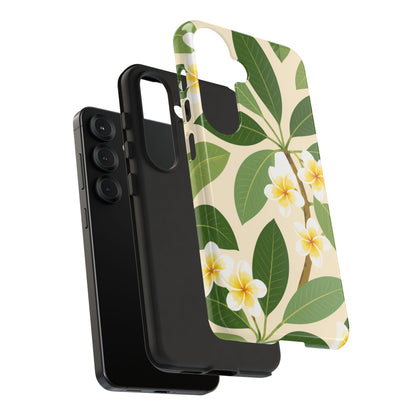 Plumeria Floral Tough Phone Case - Tropical Yellow White Flower Protective Cover