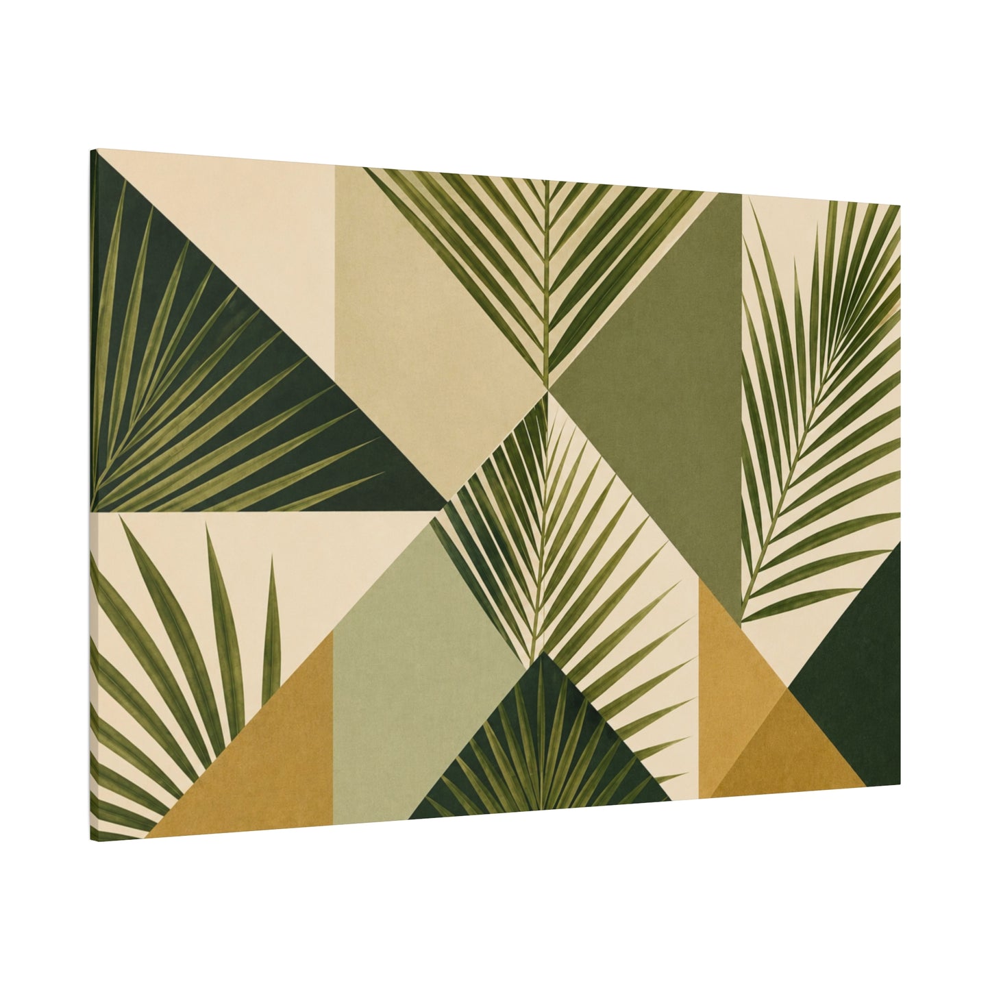 Botanical Geometric Canvas Print — Palm Leaf Wall Art, Stretched Matte Canvas