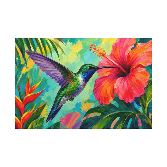 Hummingbird & Hibiscus Tropical Canvas Wall Art – Stretched Matte 1.25"