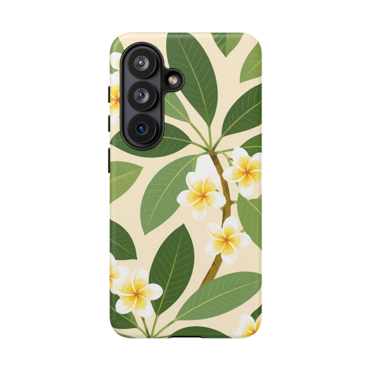 Plumeria Floral Tough Phone Case - Tropical Yellow White Flower Protective Cover