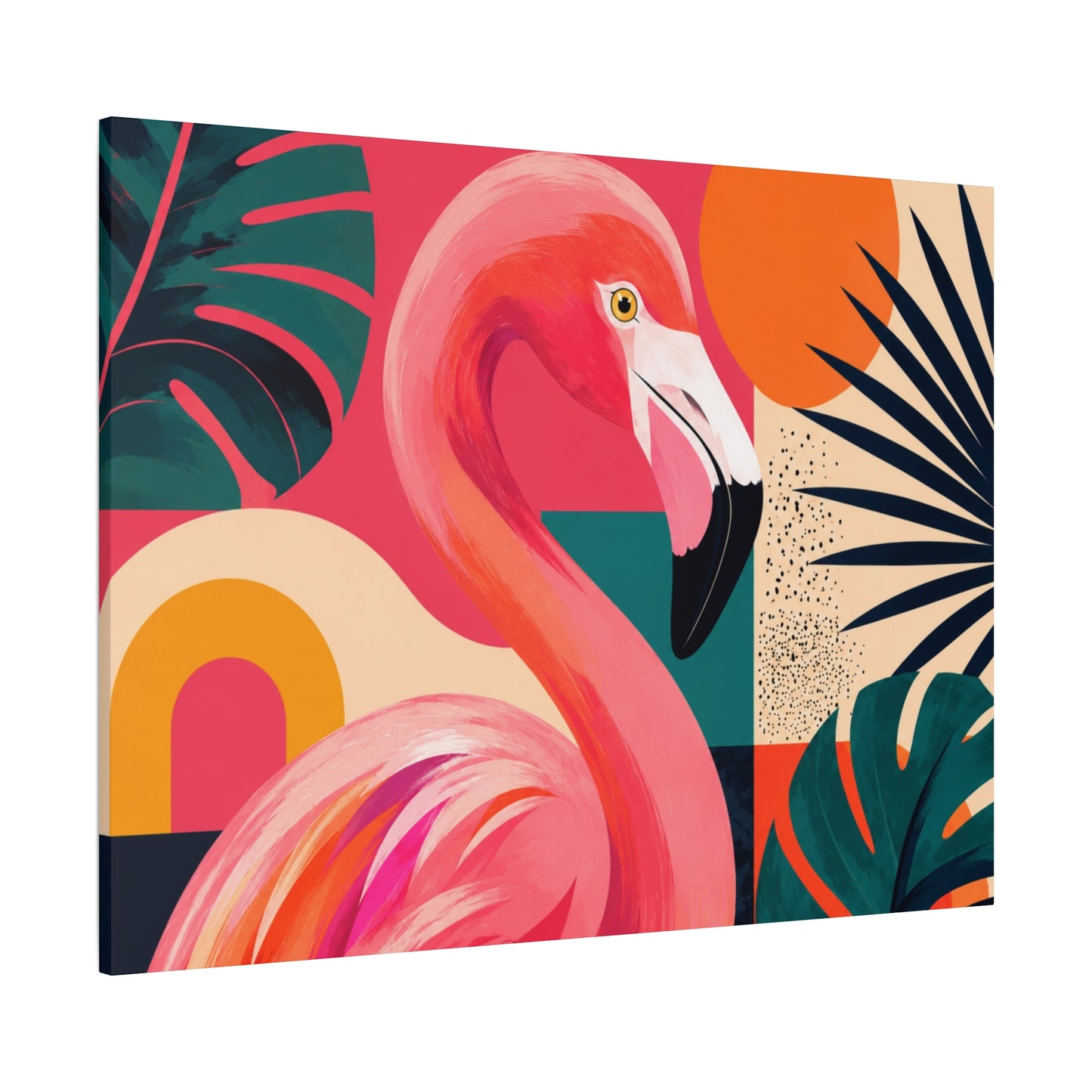 Tropical Flamingo Canvas Art - Colorful Palm Wall Decor, Matte Stretched Print