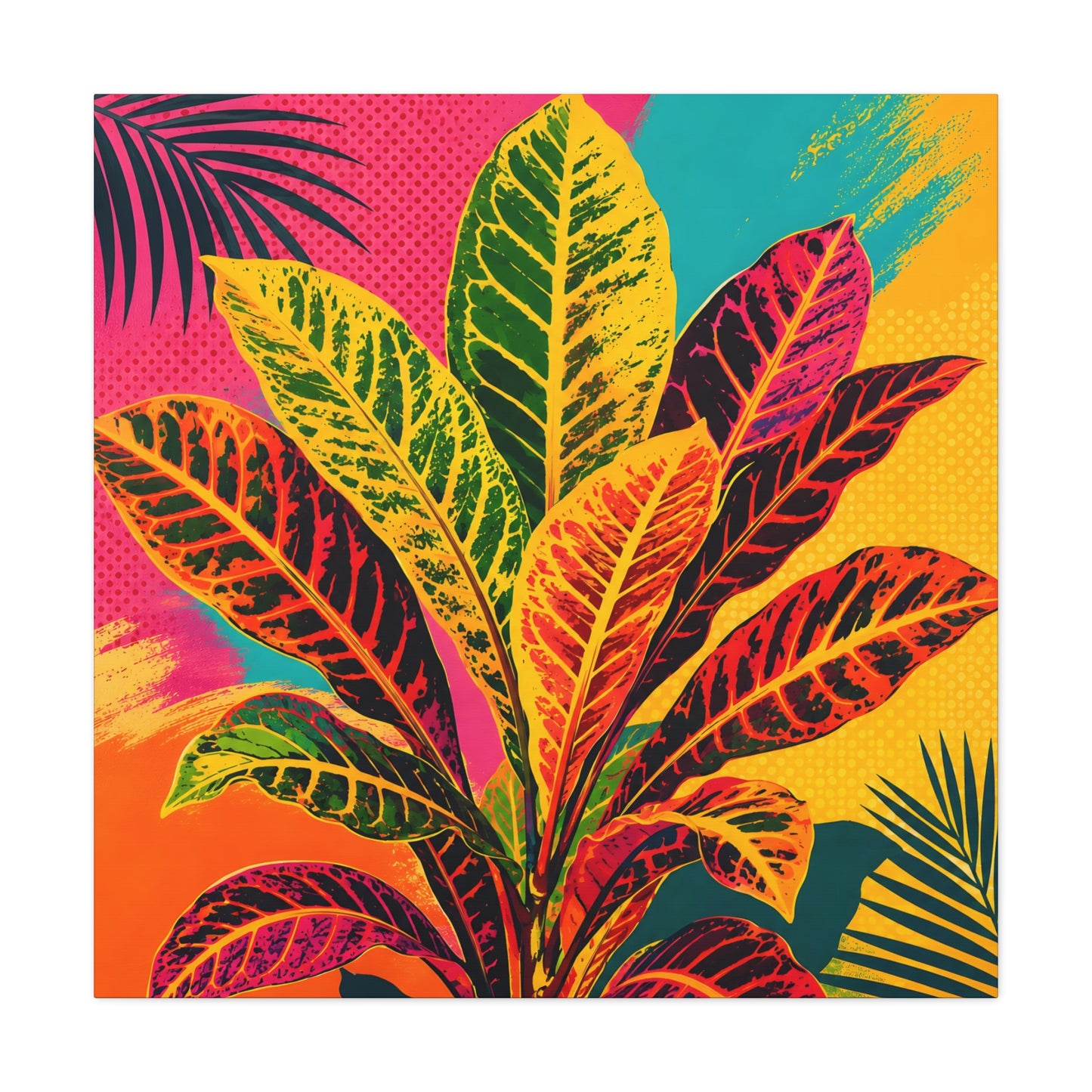 Tropical Croton Plant Matte Canvas Wall Art — Vibrant Pop Art Stretched Print