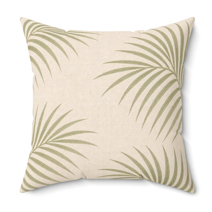 Botanical Palm Leaf Decorative Throw Pillow — Neutral Tropical Square Pillow