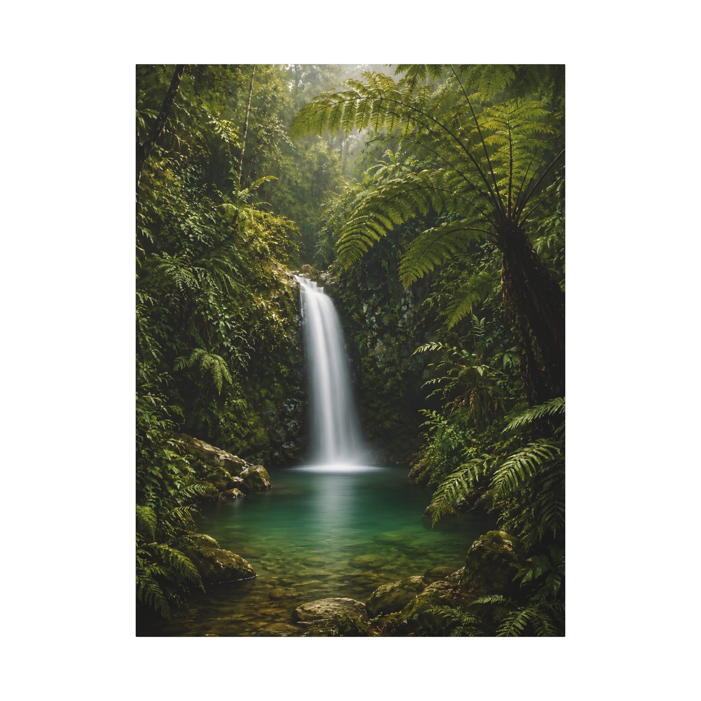 Tropical Waterfall Canvas Print — Lush Green Rainforest Wall Art