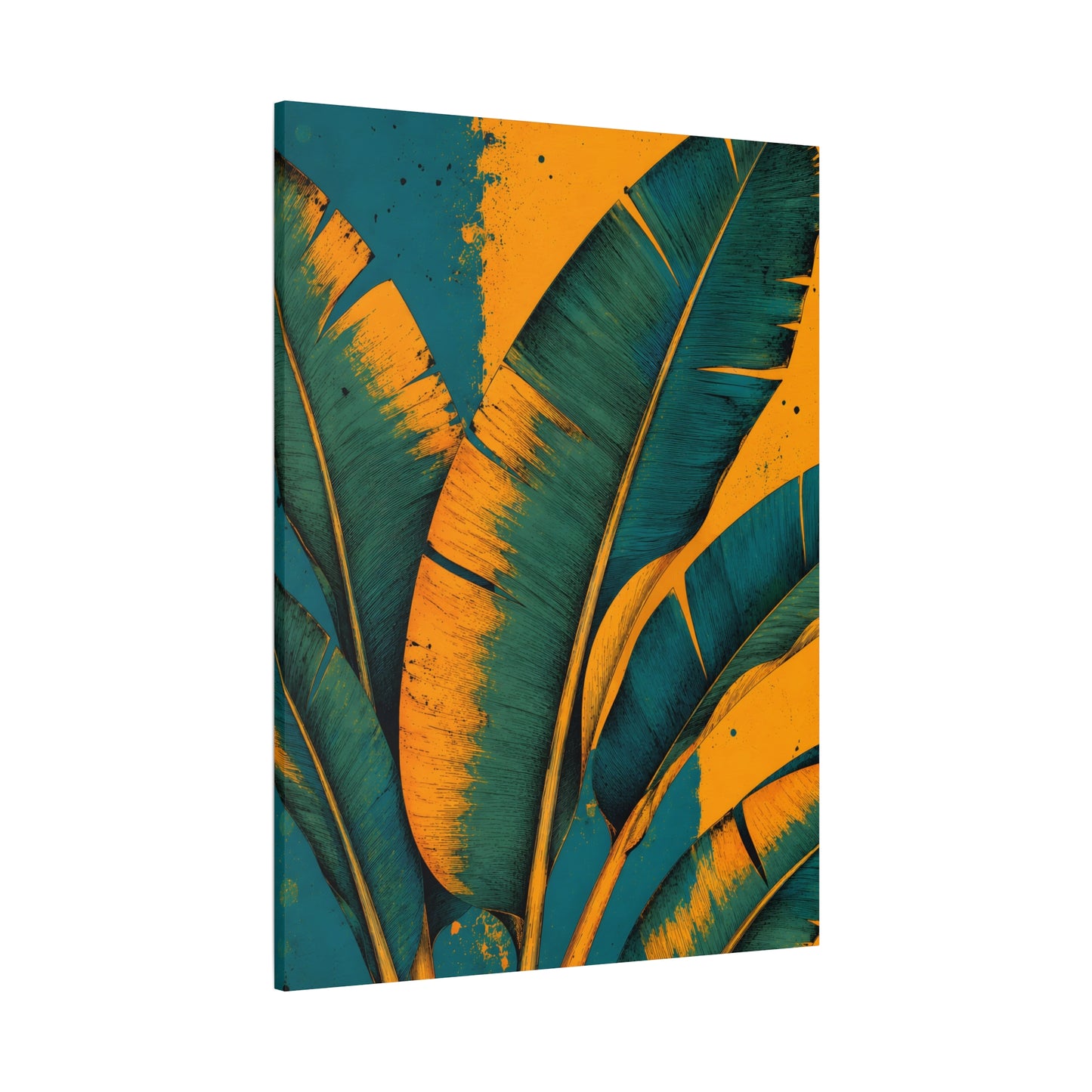 Tropical Banana Leaf Matte Canvas Art – Teal & Mustard Botanical Wall Decor