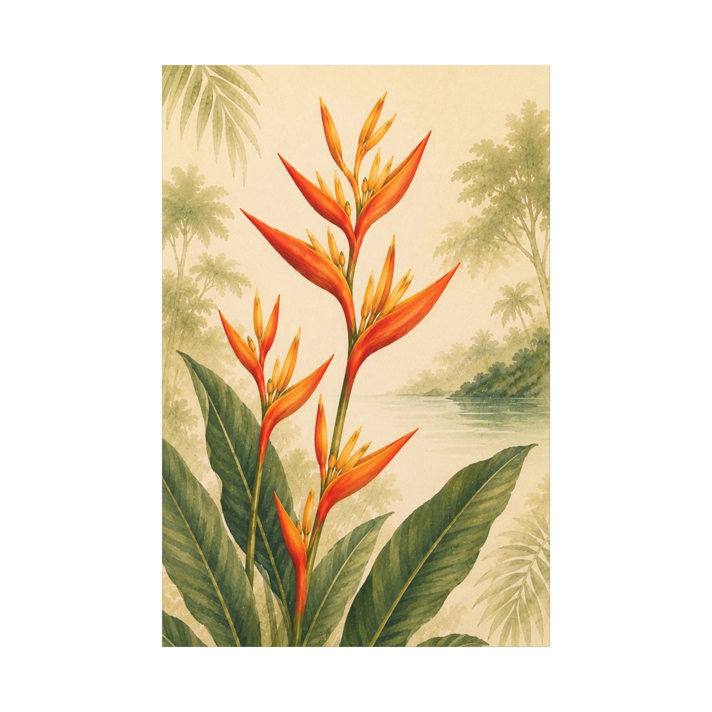 Tropical Heliconia Canvas Wall Art – Vintage Botanical Print