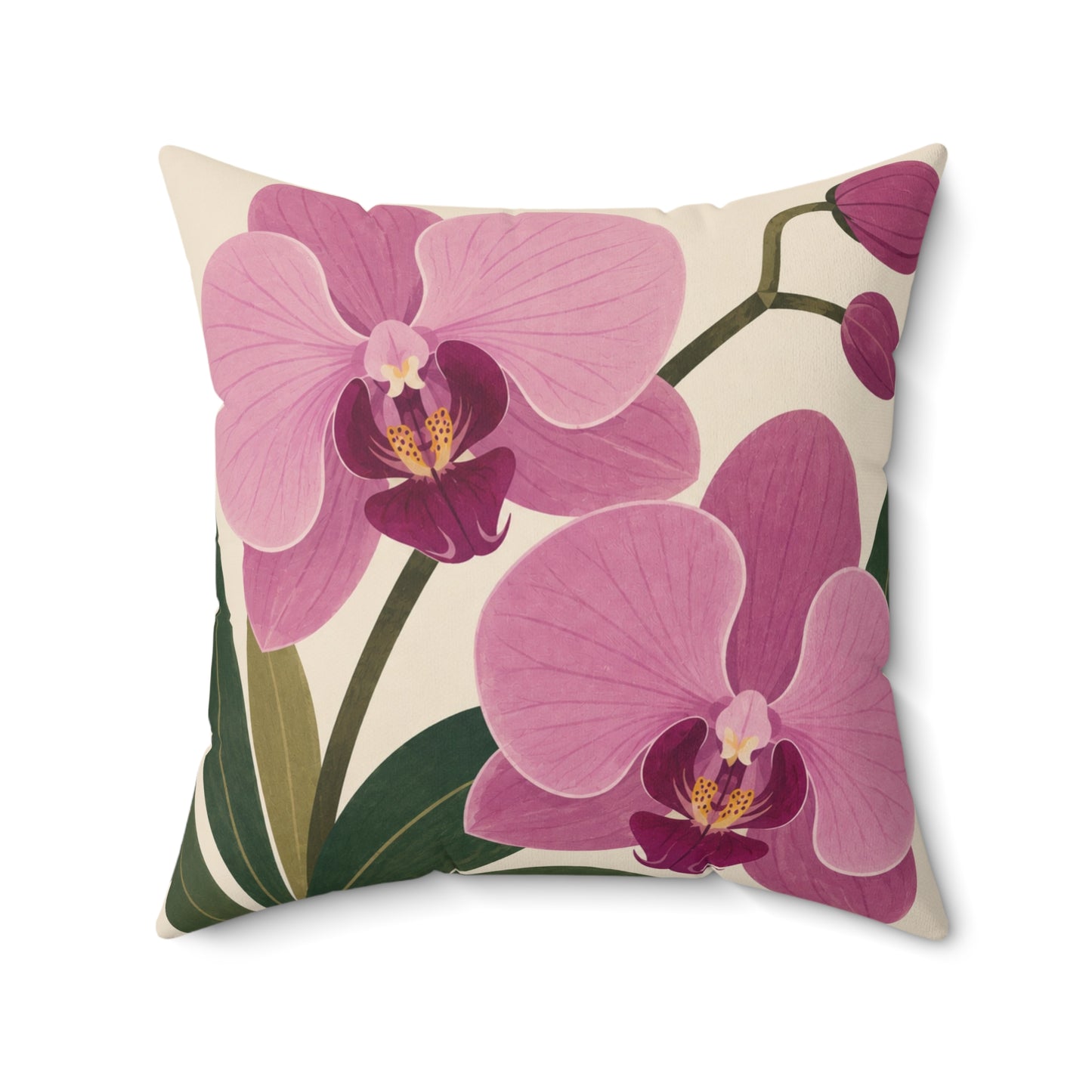 Orchid Floral Pillow — Pink Phalaenopsis Faux Suede Square Cushion