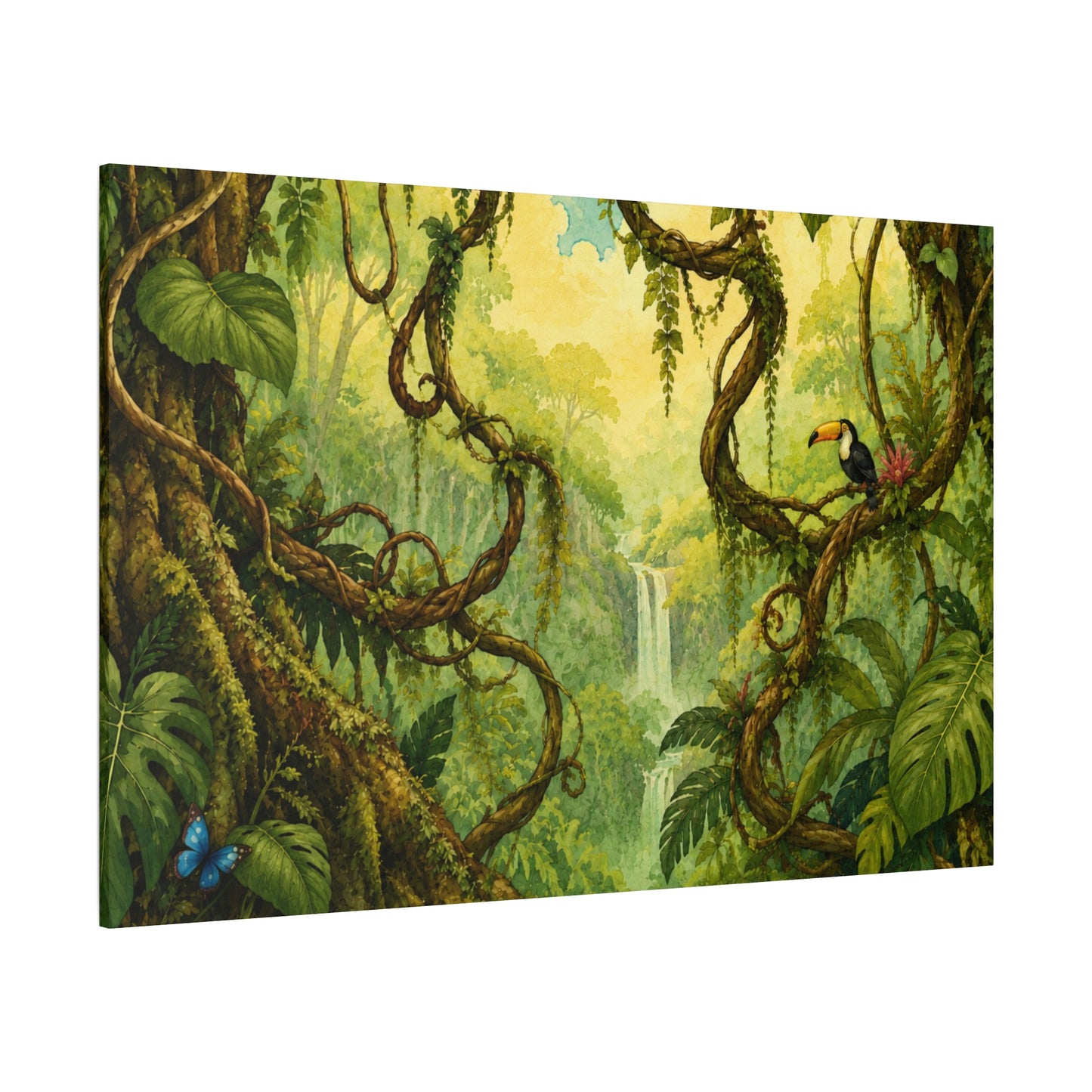 Tropical Jungle Canvas Wall Art — Toucan Waterfall Matte Stretched Print