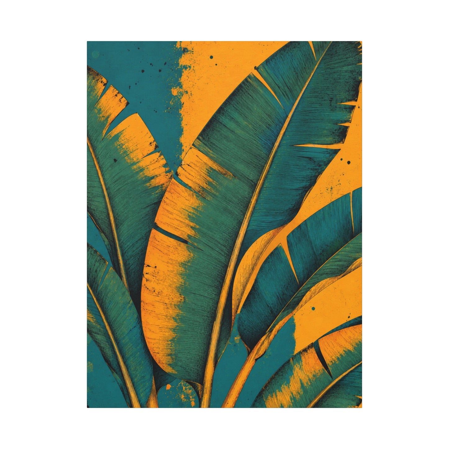 Tropical Banana Leaf Matte Canvas Art – Teal & Mustard Botanical Wall Decor