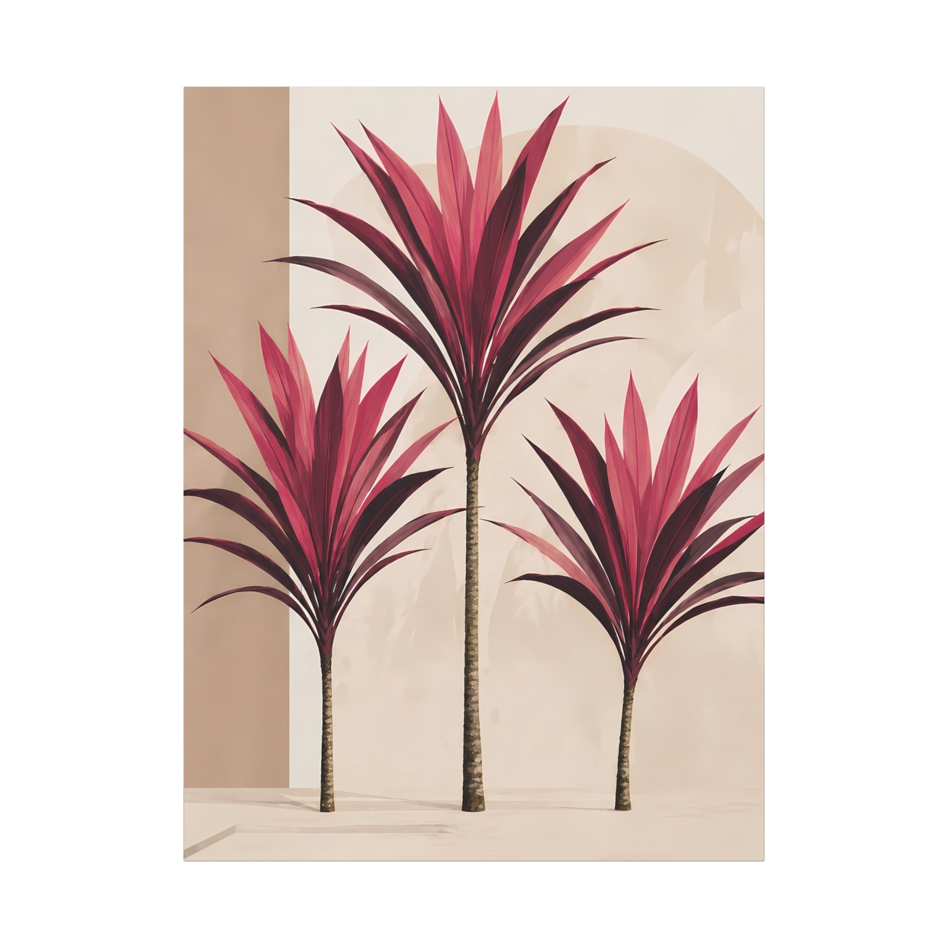 Decorative wall art with pink palm trees on a beige background