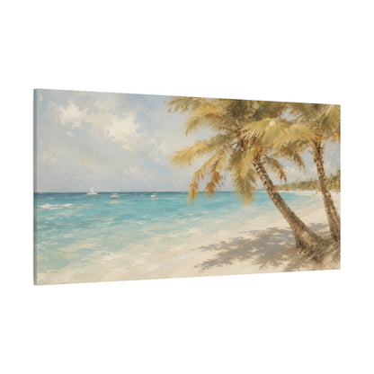 Tropical Beach Canvas Wall Art - Palm Trees Seascape Matte Stretched Canvas