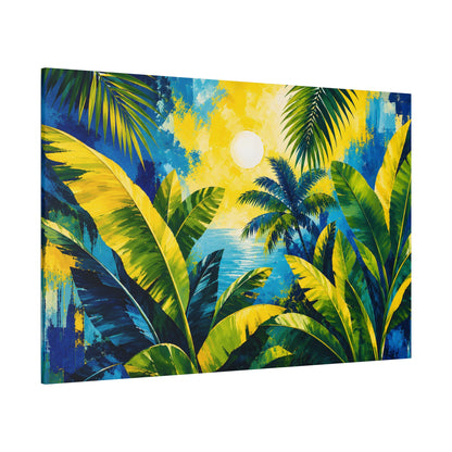 Tropical plant design with blue and yellow colors on a white background