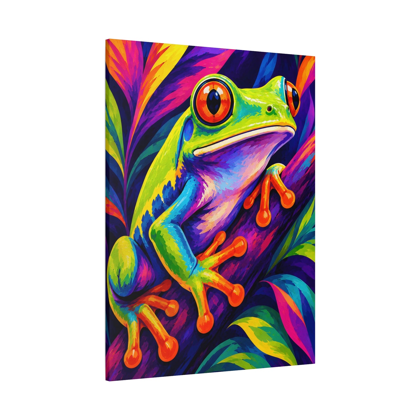 Vibrant Rainbow Tree Frog Matte Canvas Art - Stretched Wall Decor