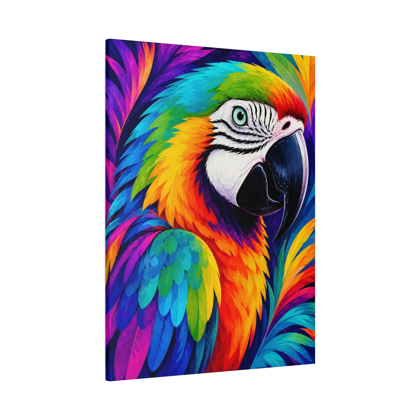 Vibrant Rainbow Macaw Matte Canvas Print - Stretched 1.25" Pop Art