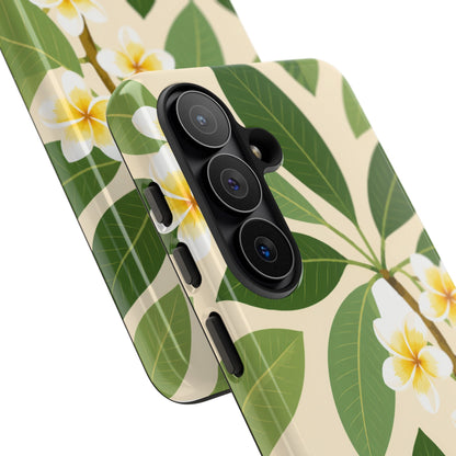 Plumeria Floral Tough Phone Case - Tropical Yellow White Flower Protective Cover