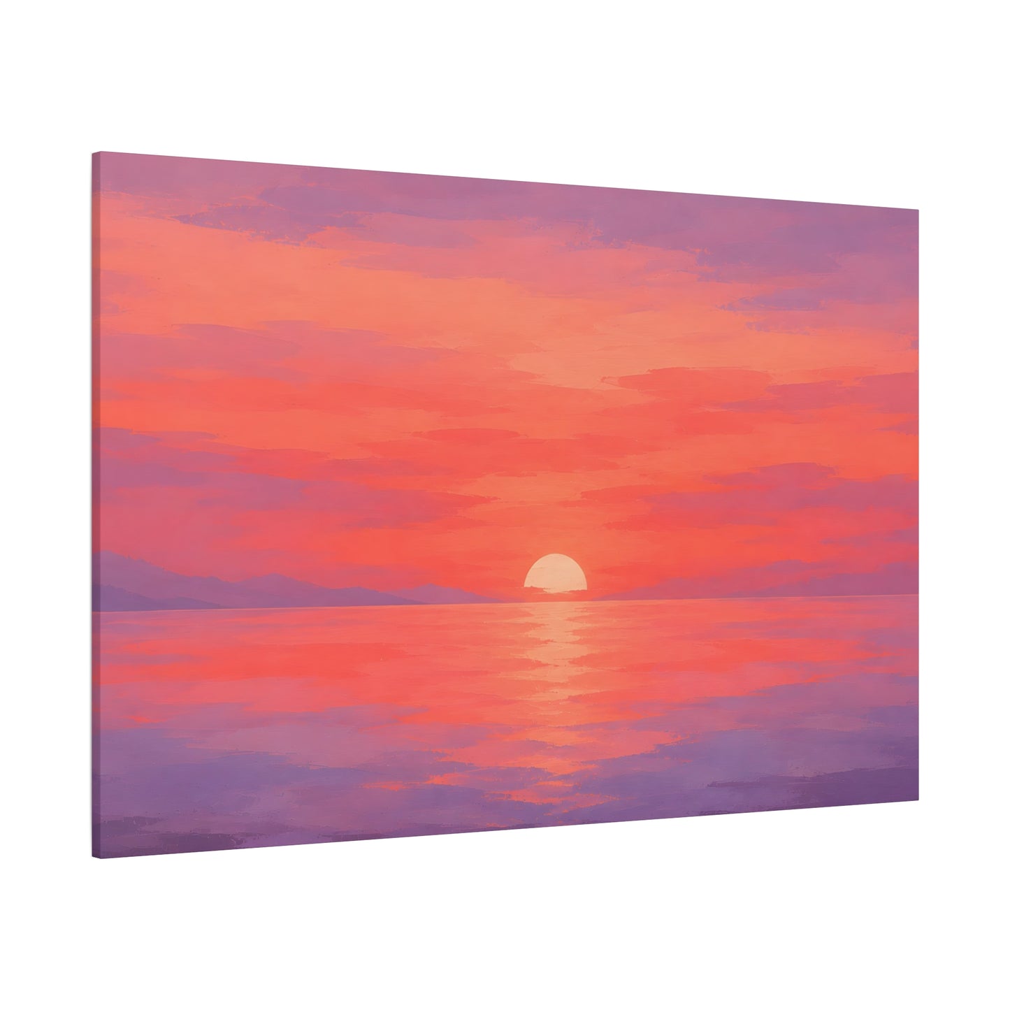 Sunset Seascape Canvas — Pink Orange Ocean Sunset Matte Stretched Wall Art