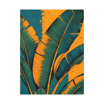 Tropical Banana Leaf Matte Canvas Art – Teal & Mustard Botanical Wall Decor