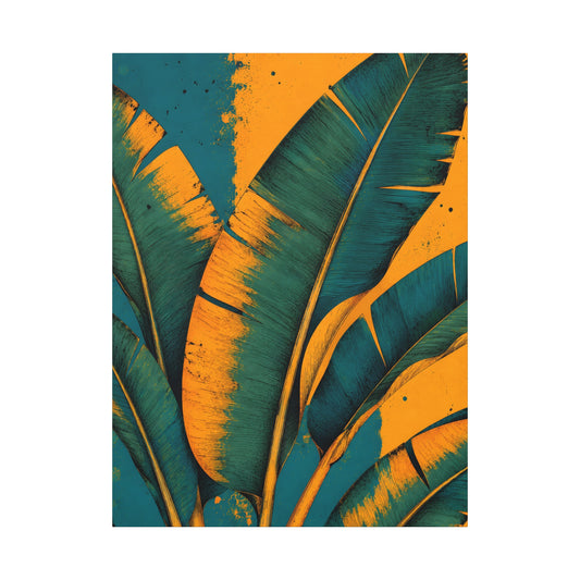 Tropical Banana Leaf Matte Canvas Art – Teal & Mustard Botanical Wall Decor