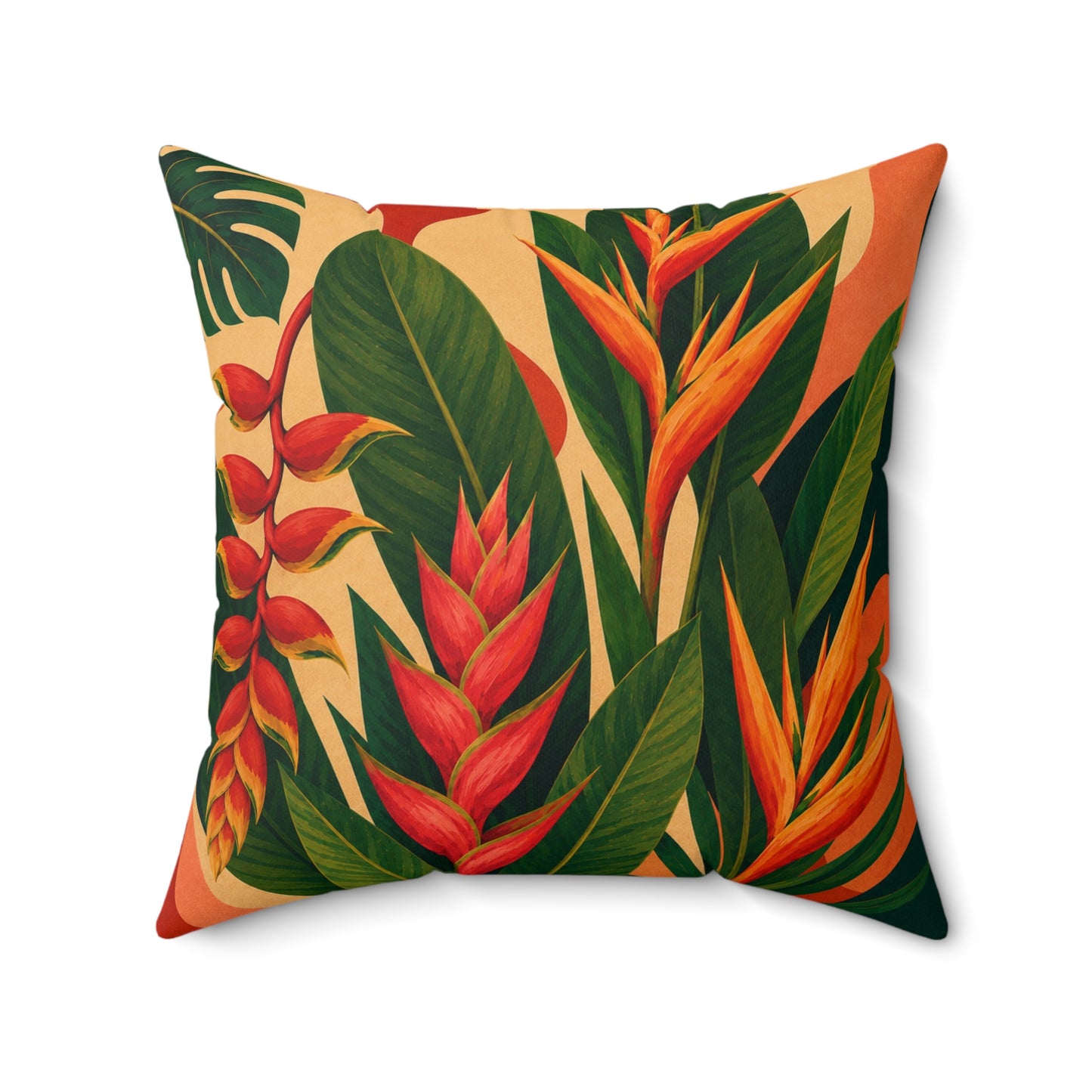 Tropical Floral Pillow — Bold Heliconia Faux Suede Decorative Cushion