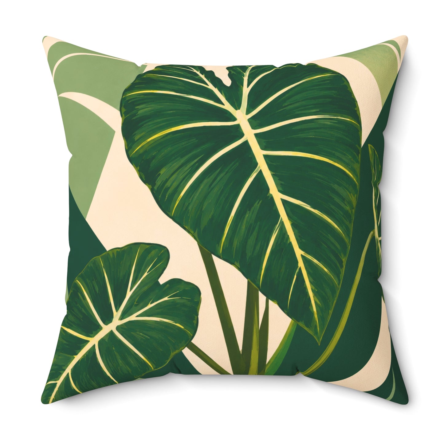 Tropical Alocasia Leaf Decorative Pillow — Green Botanical Throw Pillow