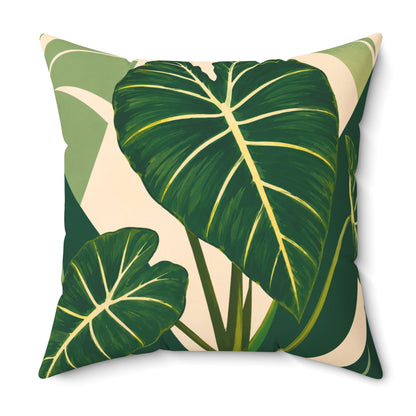 Tropical Alocasia Leaf Decorative Pillow — Green Botanical Throw Pillow