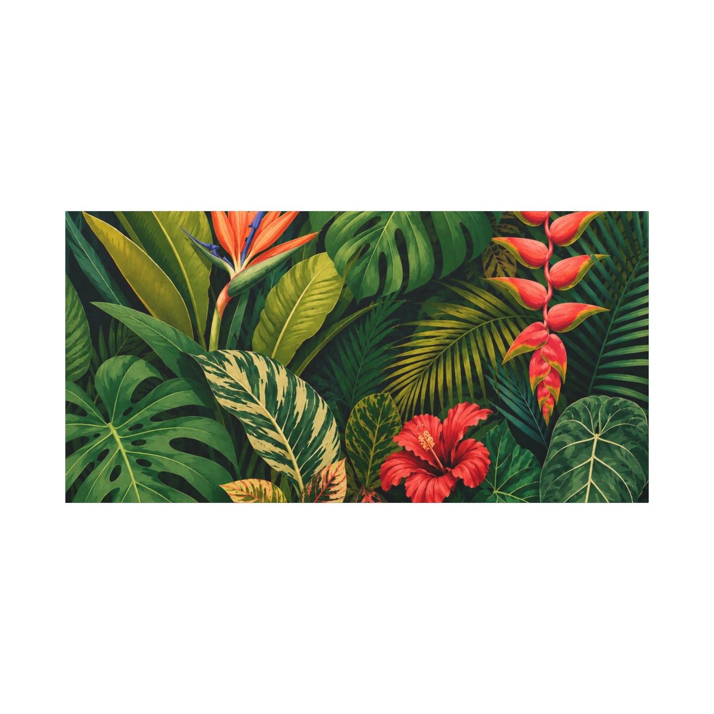 Tropical Leaves Canvas Wall Art — Vibrant Hibiscus & Jungle Botanical Print