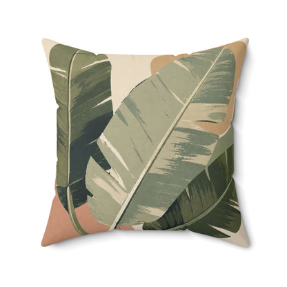 Tropical Banana Leaf Faux Suede Pillow - Botanical Green Square Throw Pillow