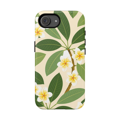 Plumeria Floral Tough Phone Case - Tropical Yellow White Flower Protective Cover