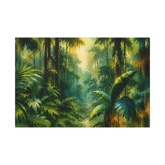 Tropical Forest Matte Canvas Wall Art – Lush Green Jungle Landscape