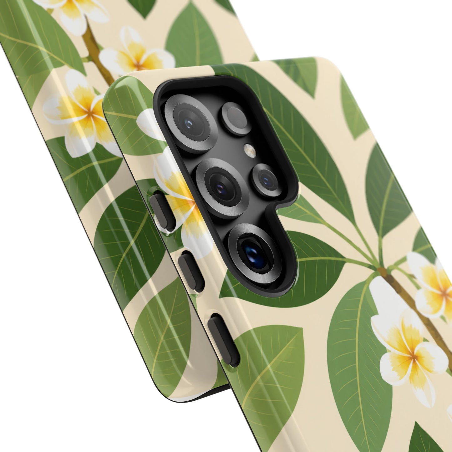 Plumeria Floral Tough Phone Case - Tropical Yellow White Flower Protective Cover