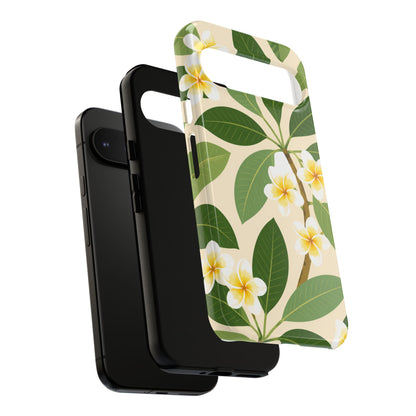 Plumeria Floral Tough Phone Case - Tropical Yellow White Flower Protective Cover
