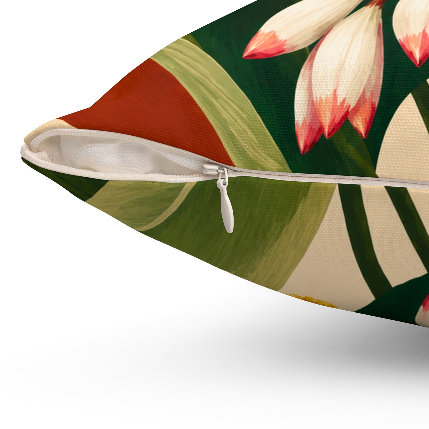 Tropical Floral Pillow — Botanical Ginger Blossom Square Throw Pillow