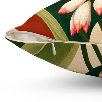 Tropical Floral Pillow — Botanical Ginger Blossom Square Throw Pillow
